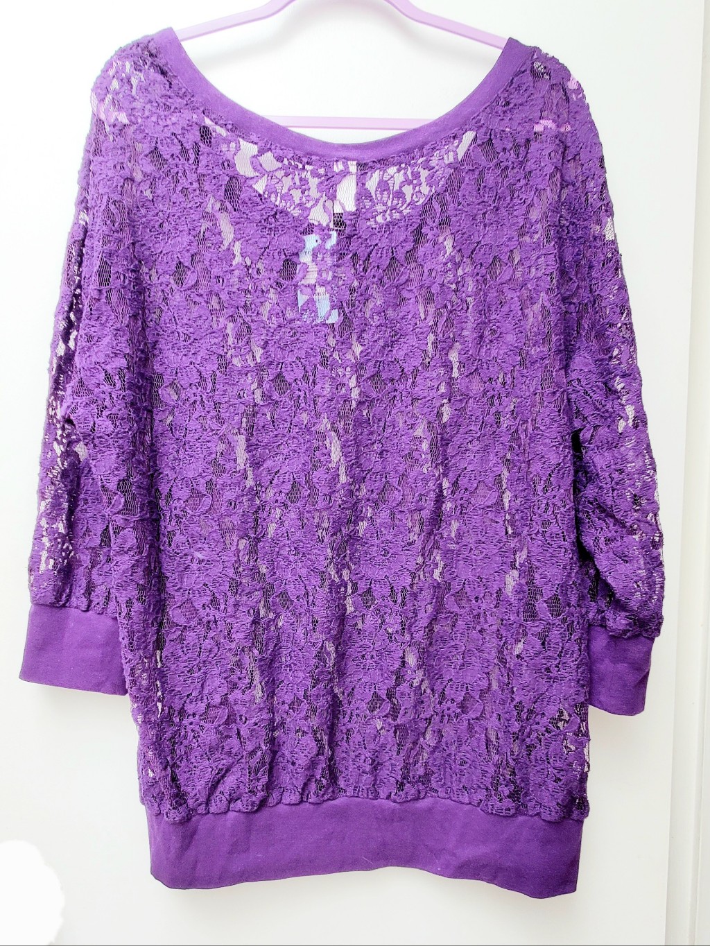 Torrid Purple Lace Semisheer Romantic Top 3/4 Sleeves Size 2x New
